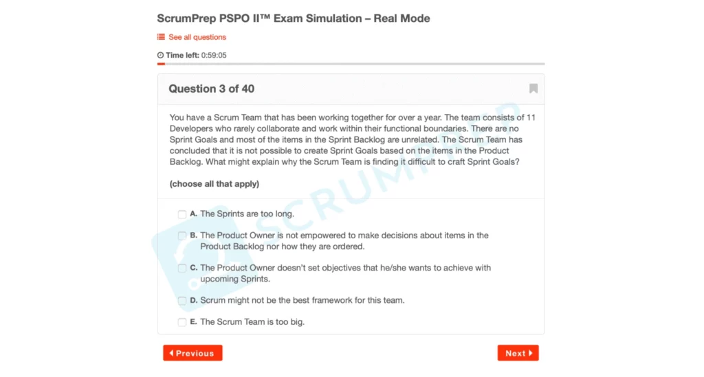 PSPO II Exam Simulation