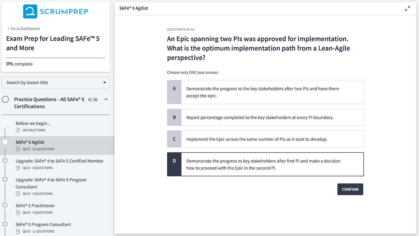 SAFe (SA) Practice Test Screenshot 02