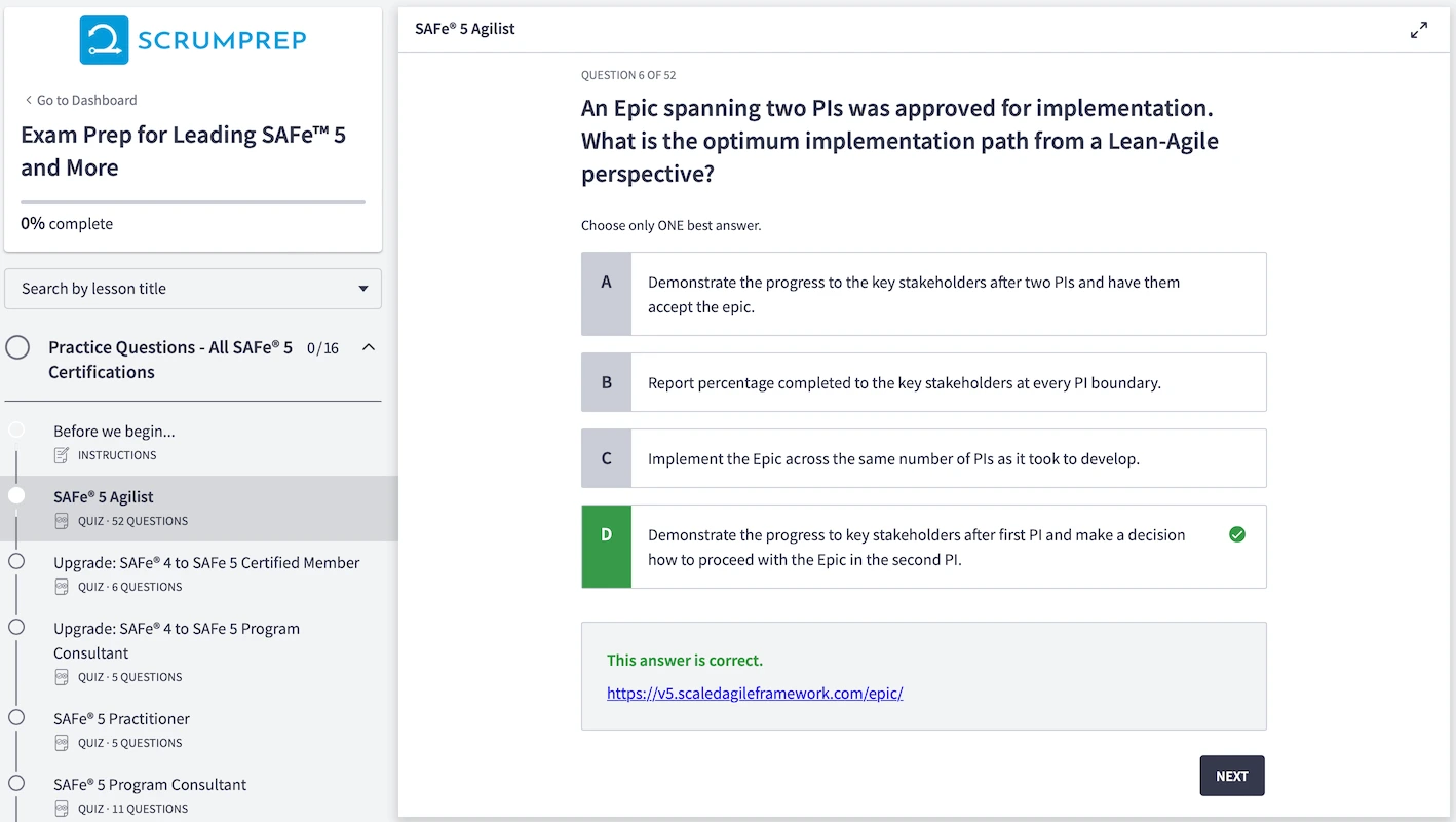 SAFe (SA) Practice Test Screenshot 03