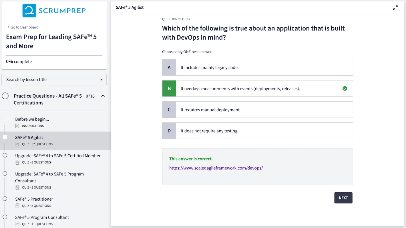 SAFe (SA) Practice Test Screenshot 05