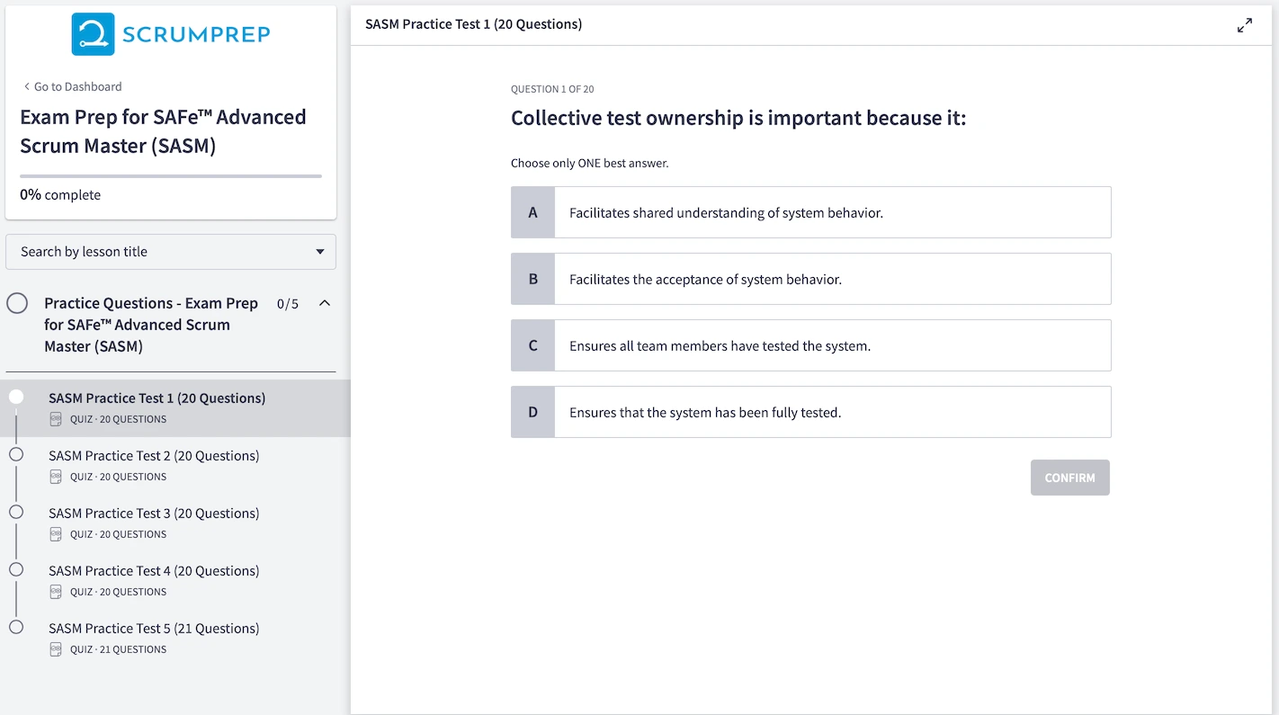 SAFe (SASM) Practice Test Screenshot 01