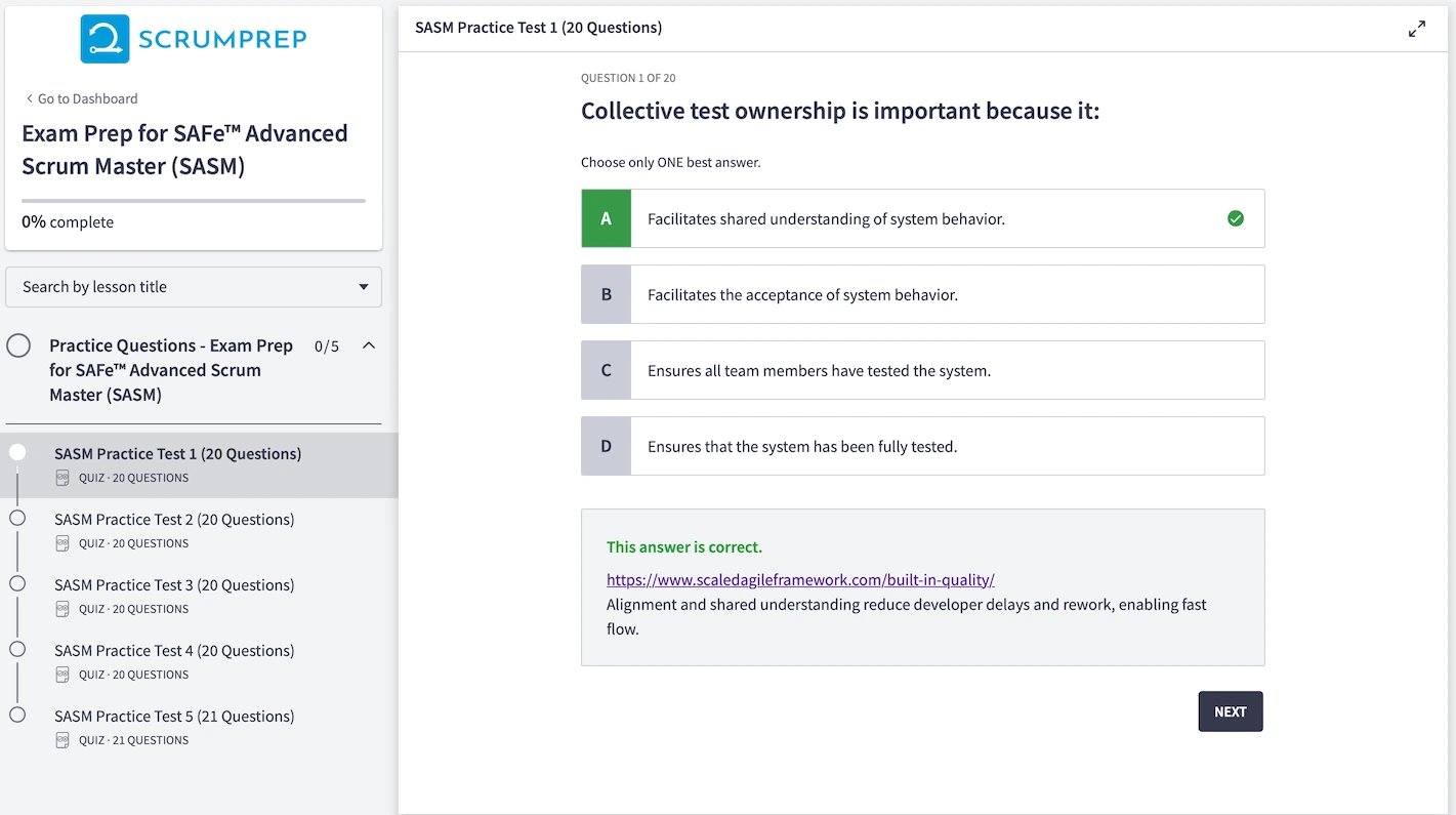 SAFe (SASM) Practice Test Screenshot 02