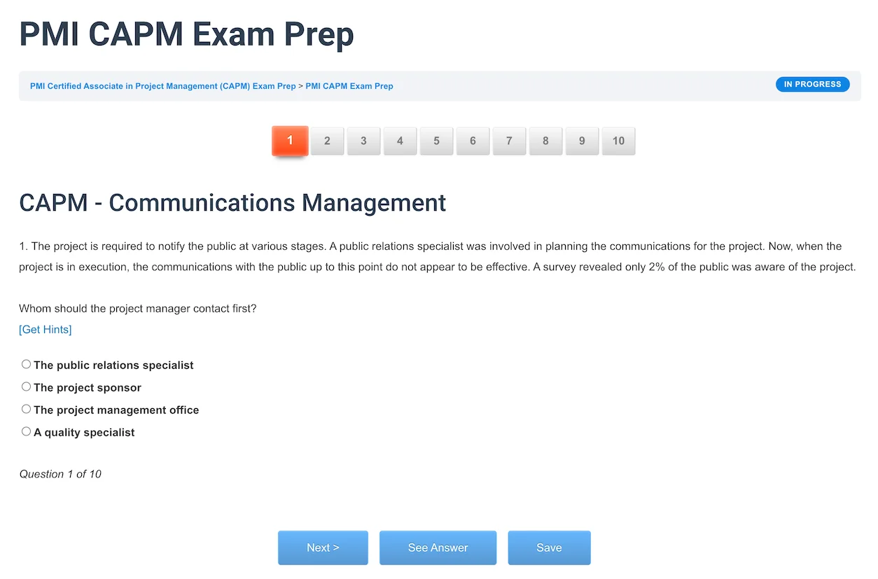 CAPM Test Question - ScrumPrep