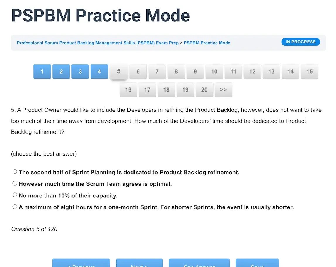 PSPBM Practice Question - ScrumPrep
