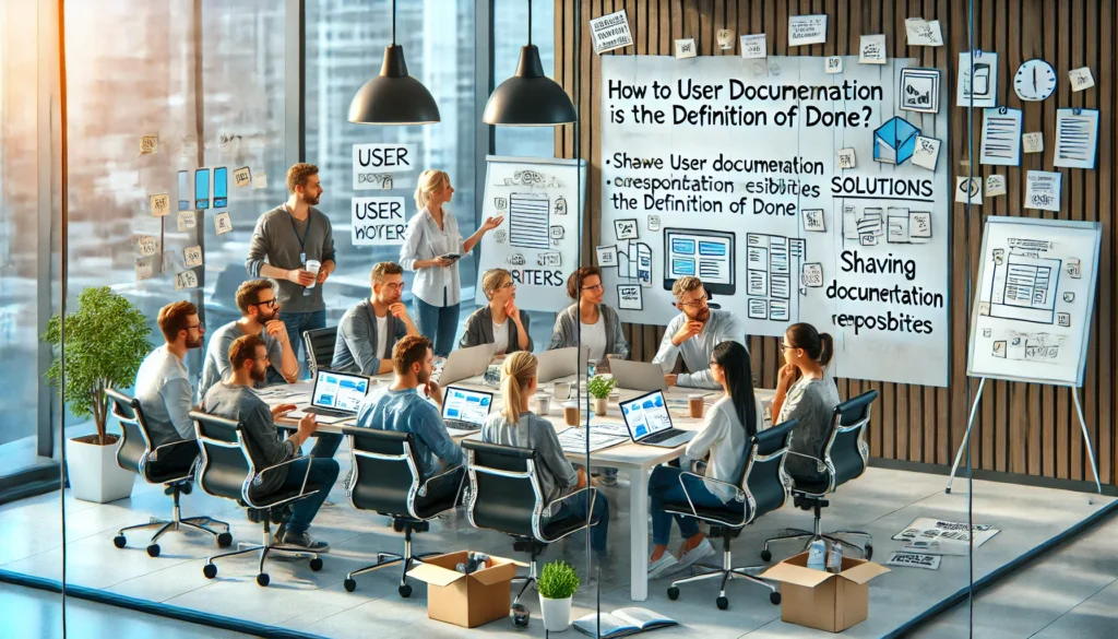 User documentation is part of your Definition of Done. However, there are not enough technical writers for all teams. Your Scrum Team does not have a Technical Writer. What should the Scrum Team do