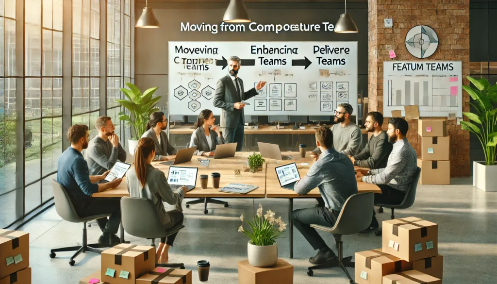 What are three things to consider when deciding to move away from such component teams toward feature teams