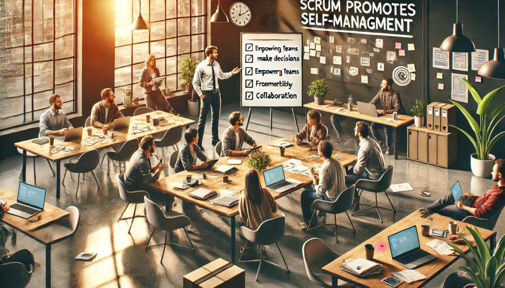 What are three ways Scrum promotes self-management