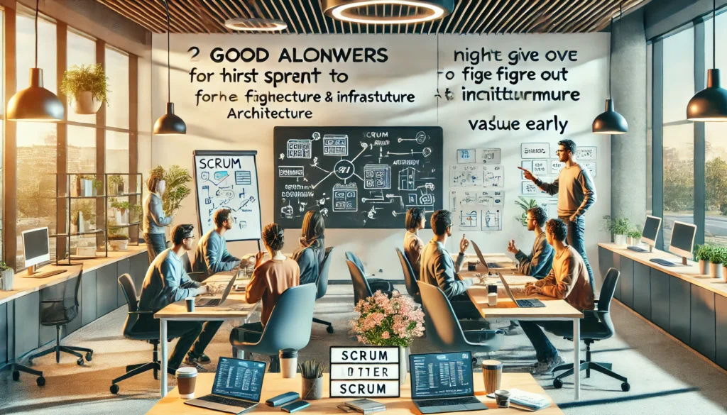 What are two good answers a Scrum Master might give their manager and Product Owner when they say they have allocated budget for a first Sprint to figure out architecture and infrastructure issues